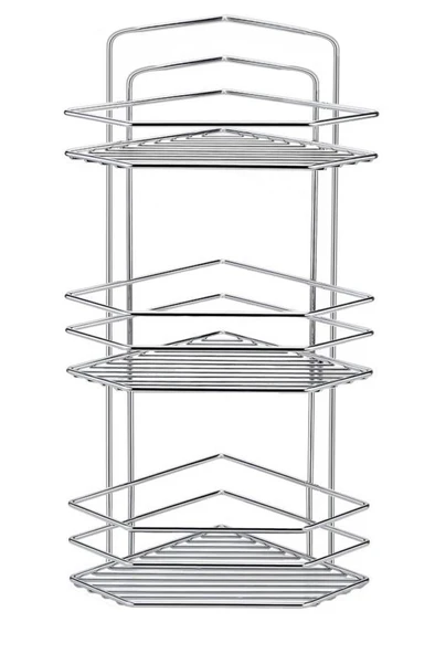 Metal 3 Katlı Krom Beşgen Banyo Köşeliği Şampuanlık Organizer ürün görseli 1