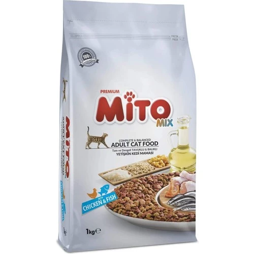 Mito Mix Adult Cat Tavuklu ve Balıklı Renkli Taneli Yetişkin Kedi Maması 1 kg ürün görseli 1
