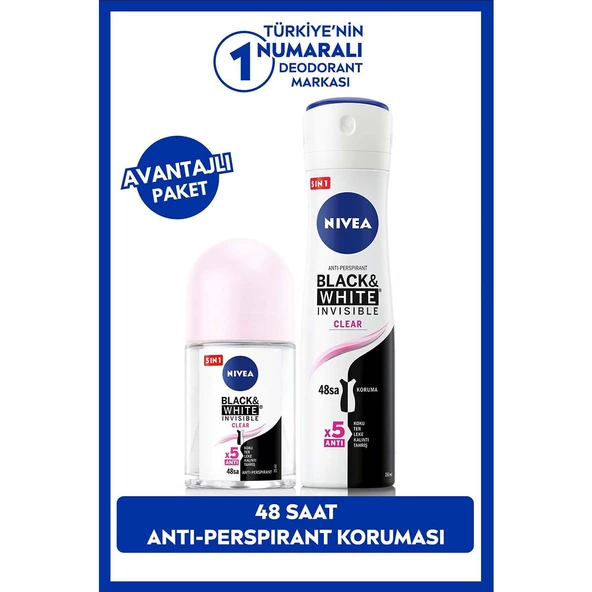 Nivea Black and White Clear Deodorant 150 Ml + Black & White Clear Roll On 25 Ml Avantajlı Set ürün görseli 1