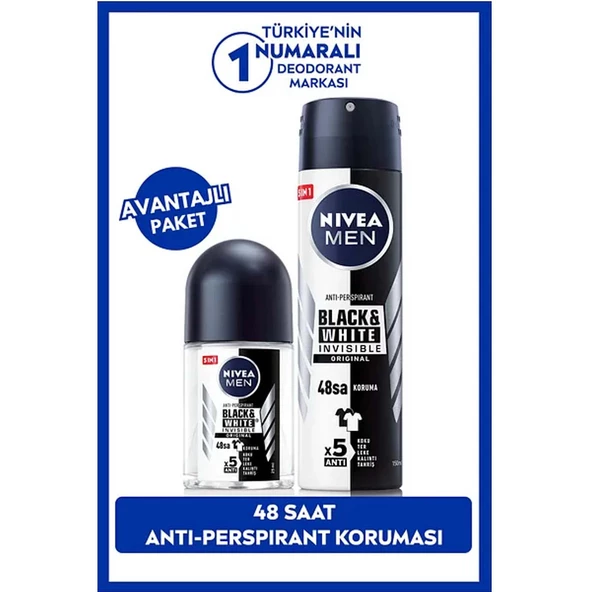 NIVEA MEN Erkek Roll-on Deodorant Black&White 150ml ve Mini Roll-on 25ml ürün görseli 1