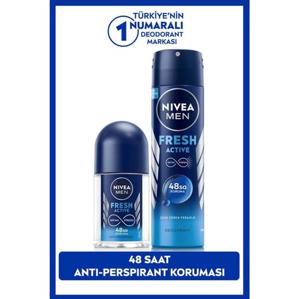 NIVEA MEN Erkek Sprey Deodorant Fresh Active 150ml ve Mini Roll-on ürün görseli 1
