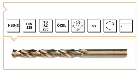 Makina Takım HSS-E Altın Seri İnox Delme Matkap Ucu 5 mm ürün görseli 1