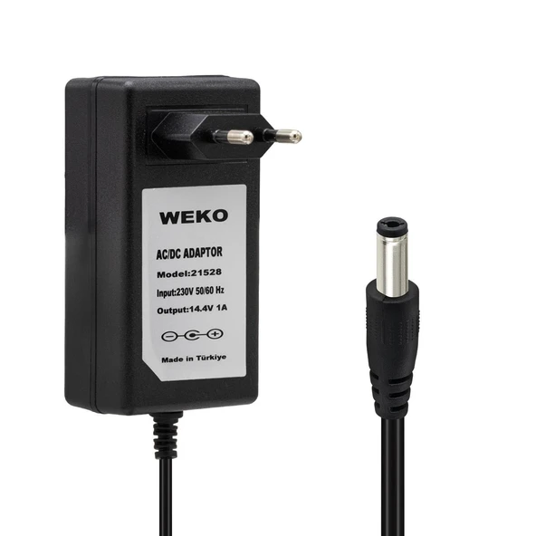 Weko 14.4 Volt 1 Amper Priz Tipi Adaptör Kırmızı Yeşil Ledli Şarj Dolum Göstergeli 5.5x2.5 Uçlu ürün görseli 1