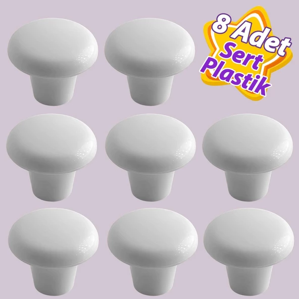 8 Adet Sert Plastik Mantar Düğme Kulp Beyaz Dolap Mobilya Mutfak Dolabı Çekmece Kapak Kulpu Kulbu ürün görseli 1