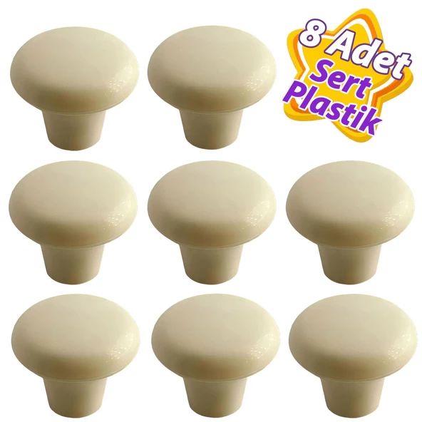 8 Adet Sert Plastik Mantar Düğme Kulp Krem Dolap Mobilya Mutfak Dolabı Çekmece Kapak Kulpu Kulbu ürün görseli 1