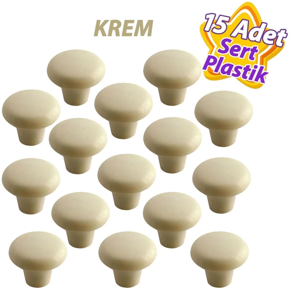 15 Adet Sert Plastik Mantar Düğme Kulp Krem Dolap Mobilya Mutfak Dolabı Çekmece Kapak Kulpu Kulbu ürün görseli 1