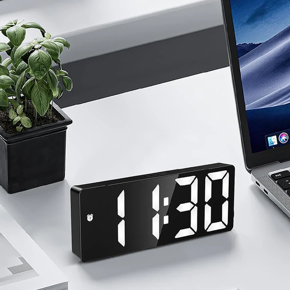 HyMark LED Ekran USB Güç Dijital Aynalı Masa Saati Sıcaklık Alarm Takvim/ADPT ürün görseli 1