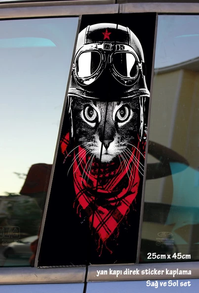 kedi pilot oto folyo kaplama - yan kapı sticker - 2adet set tuning modifiye yapıştırma ürün görseli 1