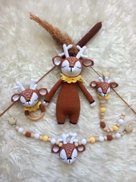 Geyik Bambi Yeni Doğan Seti Amigurumi Organik Oyuncak ürün görseli 1