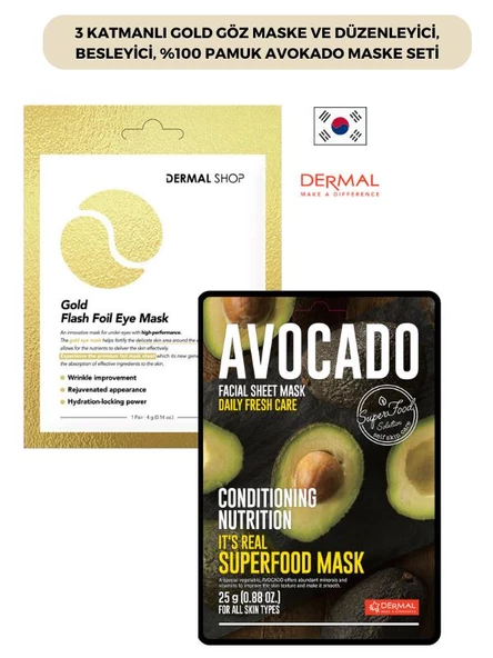 3 Katmanlı Gold Göz Maske ve Düzenleyici, Besleyici, %100 Pamuk Avokado Maske Seti ürün görseli 1
