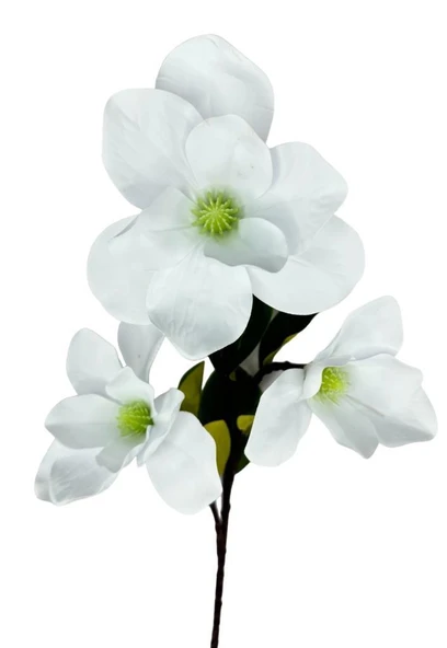 Nettenevime Yapay Çiçek Süt Beyaz Manolya Islak Doku 3 Kafalı Uzun Dal Çiçek Flowers 95cm ürün görseli 1