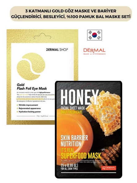 3 Katmanlı Gold Göz Maske ve Bariyer Güçlendirici, Besleyici, %100 Pamuk Bal Maske Seti ürün görseli 1