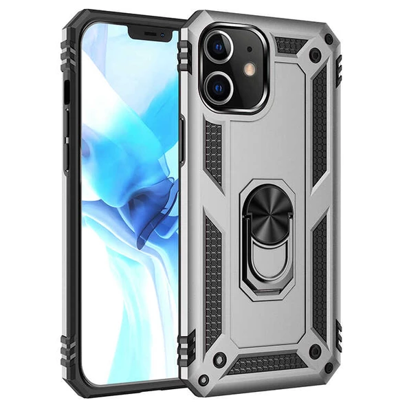 iPhone 12 Mini Kılıf Panzer Ring Tam Koruma Arka Kapak - Resim 3