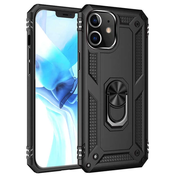 iPhone 12 Mini Kılıf Panzer Ring Tam Koruma Arka Kapak - Resim 4
