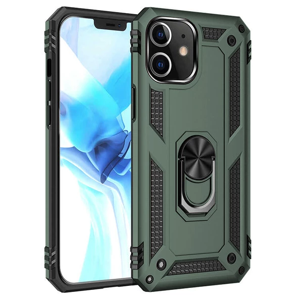 iPhone 12 Mini Kılıf Panzer Ring Tam Koruma Arka Kapak - Resim 2