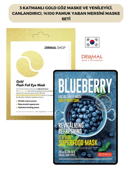 3 Katmanlı Gold Göz Maske ve Yenileyici, Canlandırıcı, %100 Pamuk Yaban Mersini Maske Seti ürün görseli 1