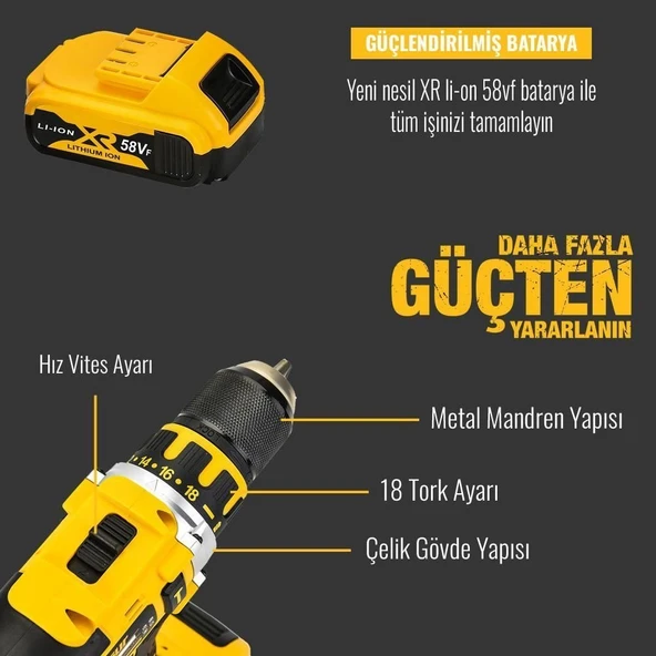 Çelik Gövde Full Set 58vf Çift Akülü Vidalama Matkap Plus EEA226 - Resim 3