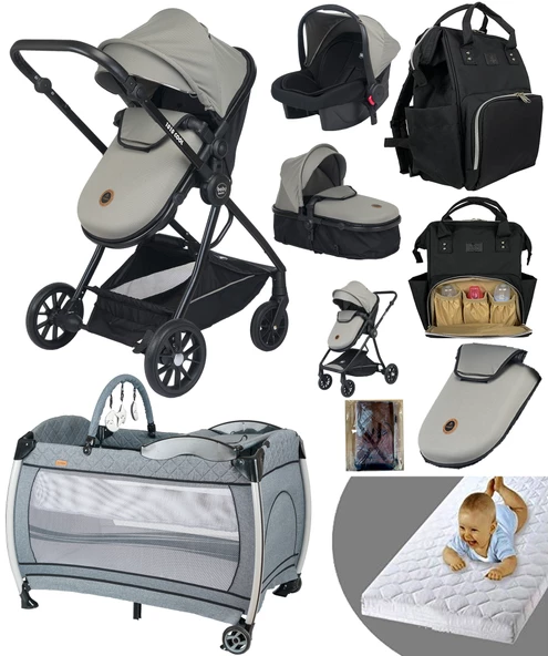 Baby Home 9 In 1 Full Takım Set 1010 Travel Sistem Bebek Arabası 560 Bebek Oyun Parkı Yatak Beşik ürün görseli 1