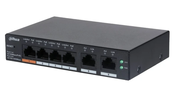 Dahua CS4006-4ET-60 4 Port PoE 2 Port Uplink Uplink Yönetilebilir PoE  Switch 60W ürün görseli 1