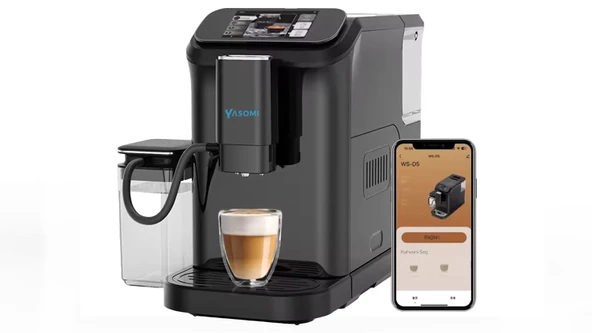 Yasomi Brewsta Ws-D5 Çelik Kahve Öğütücülü, Süt Köpürtücülü, Dokunmatik Ekranlı Full Otomatik Espresso Makinesi (Siyah) ürün görseli 1