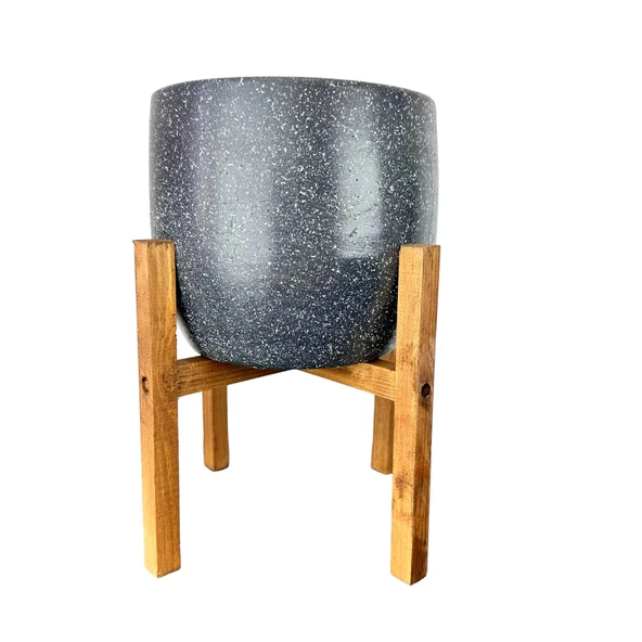 Bitki Tasarımı Gri Granit Toprak Saksı Saksılık Salon Çiçeklik 4 Ayaklı - 19 CM ürün görseli 1