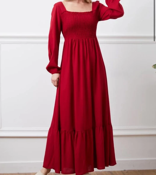 BORDO GİPELİ ELBİSE ürün görseli 1