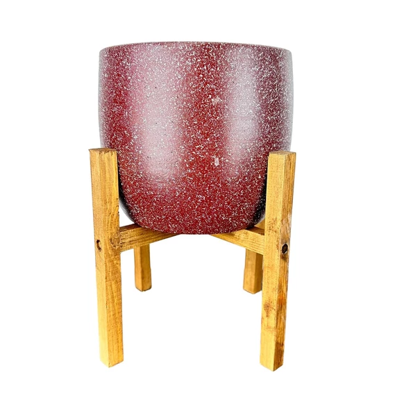 Bitki Tasarımı  Bordo Granit Toprak Saksı Saksılık Salon Çiçeklik 4 Ayaklı - 19 CM ürün görseli 1