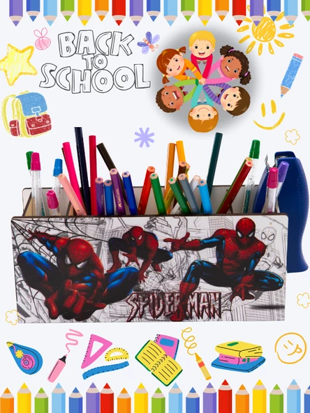 DeepCraft Ahşap Çocuklar İçin Masa Üstü Kare Kalemlik & Organizer-Spiderman ürün görseli 1