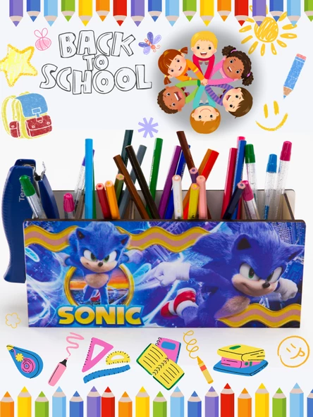 DeepCraft Ahşap Çocuklar İçin Masa Üstü Kare Kalemlik & Organizer-Sonic ürün görseli 1