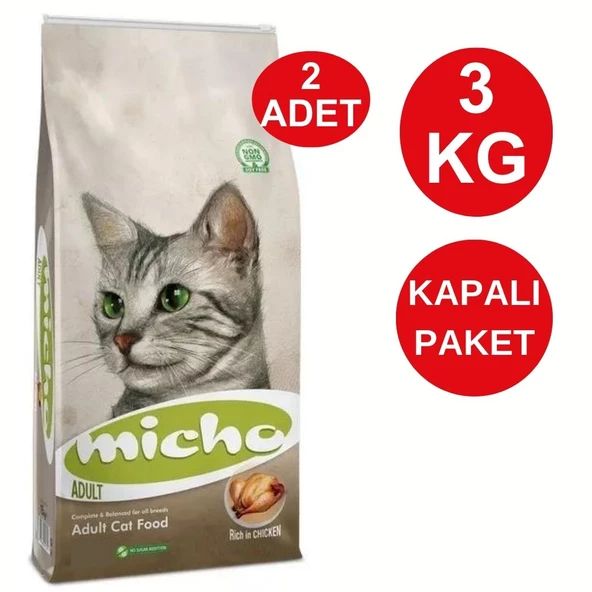 Micho 2'li Paket Yetişkin Kedi Maması 3 Kg + 3 Kg - Tazelik Garantili ürün görseli 1