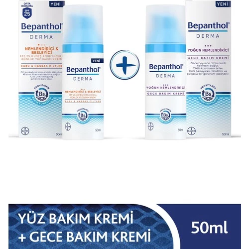 Bepanthol Derma Nemlendirici & Besleyici Spf 25 Günlük Yüz Kremi 50ML + Derma Yoğun Nemlendirici Gece Bakım Kremi 50ML ürün görseli 1