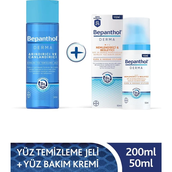 Bepanthol Derma Nemlendirici & Besleyici Spf 25 Günlük Yüz Kremi 50ML + Derma Arındırıcı & Canlandırıcı Günlük Yüz Temizleme Jeli 200ML ürün görseli 1