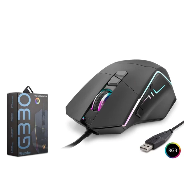 Hadron G330 Shooter 6400 DPI RGB 1.5mt USB Kablolu Oyuncu Mouse ürün görseli 1