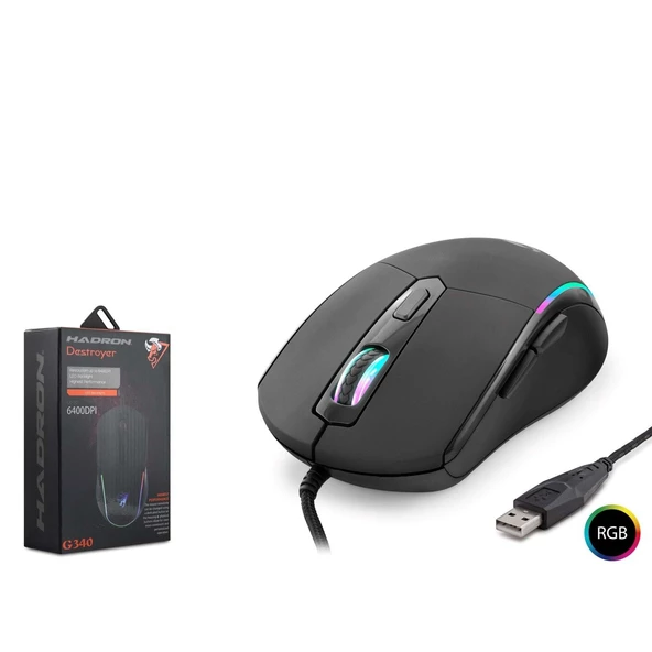 Hadron G340 Destroyer 6400 DPI RGB 1.5mt USB Kablolu Oyuncu Mouse ürün görseli 1