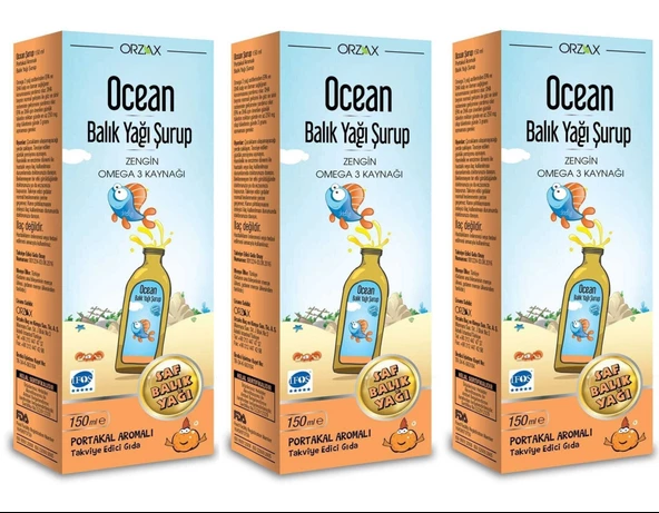 Ocean Balık Yağı Şurubu Portakal Aromalı 150 ml 3'lü ürün görseli 1
