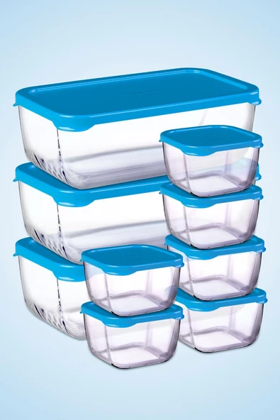 9 Parça Snowbox Mavi Kapaklı Saklama Kabı Takımı / 3 Büyük + 6 Küçük / Özel Set ürün görseli 1