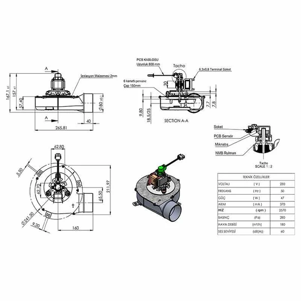 Aircol AKS 686P Salyangoz Radyal Fan - Resim 2