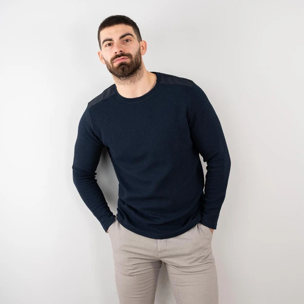 Likralı Erkek Lacivert Sweatshirt ürün görseli 1