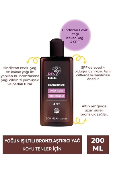 Dr.Bee Yoğun Işıltılı Bronzlaştırıcı Yağ Spf 4+ Hafif Koyu Tenliler Için ürün görseli 1