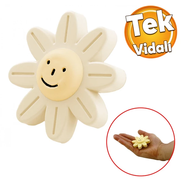 Plastik Papatya Gülücüklü Aytaşı Krem Mobilya Çoçuk Odası Dolabı Kapak Kulpu Çekmece Kulbu 1 ADET ürün görseli 1