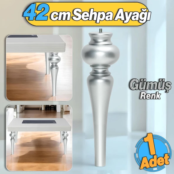 Damla Plastik Sehpa Ayağı 42 cm Gümüş Gri Orta Sehpası Ayak Zigon Sehpa Mobilya Masa Ayakları 1 Adet ürün görseli 1