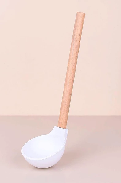 Ahşap Saplı Silikon Kepçe Beyaz ürün görseli 1