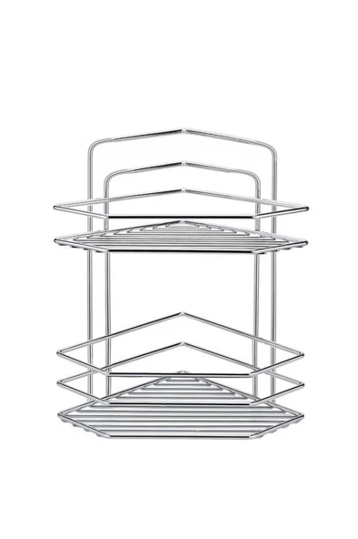 Metal 2 Katlı Krom Beşgen Banyo Köşeliği Şampuanlık Organizer ürün görseli 1