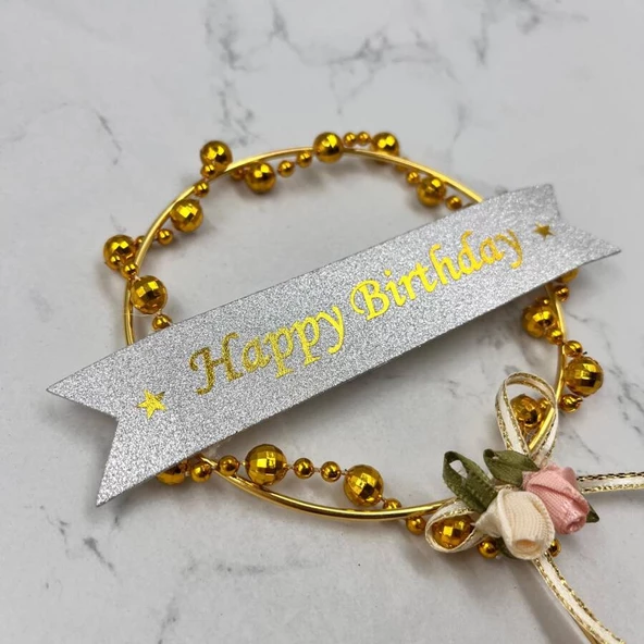 Pasta Üstü Metal Çubuklu Gold Boncuklu 21 cm ürün görseli 1