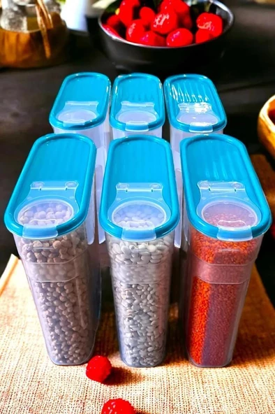 6 Adet Plastik 4 Litre Kapaklı Erzak Saklama Kabı Kutusu Takımı Mavi ürün görseli 1
