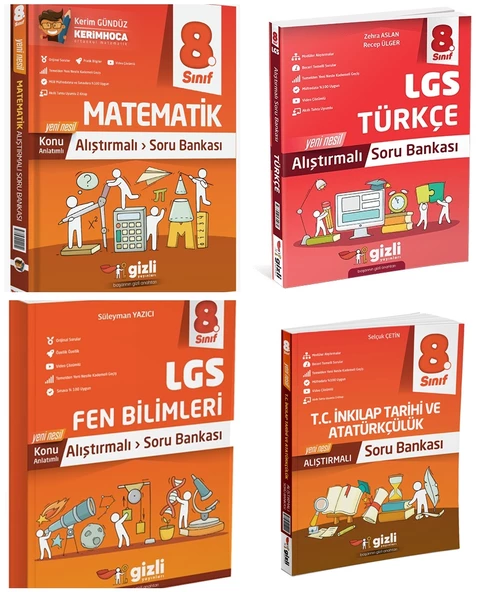 Gizli 2025 8. Sınıf Lgs Matematik + Türkçe + Fen + İnkılap Alıştırmalı Soru Bankası Seti 4 Kitap ürün görseli 1