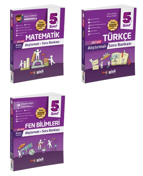 Gizli 2025 5. Sınıf Matematik + Türkçe + Fen Alıştırmalı Soru Bankası Seti 3 Kitap ürün görseli 1