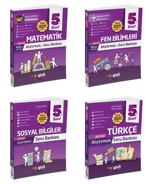 Gizli 2025 5. Sınıf Matematik + Türkçe + Fen + Sosyal Alıştırmalı Soru Bankası Seti 4 Kitap ürün görseli 1