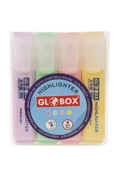 Globox    Fosforlu Kalem İşaretleme Kalemi Kesik Uç Pastel Renk Karışık Renk (4 lü paket) ürün görseli 1