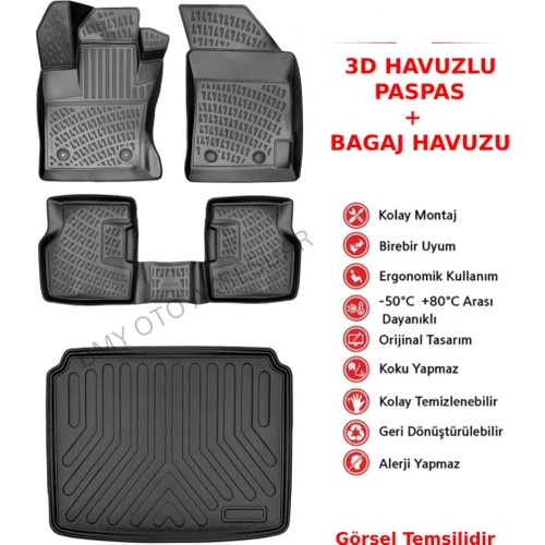 Rizline Renault Scenic 2 2003-2009 3D Araca Özel Paspas ve Bagaj Havuzu Bmy ürün görseli 1